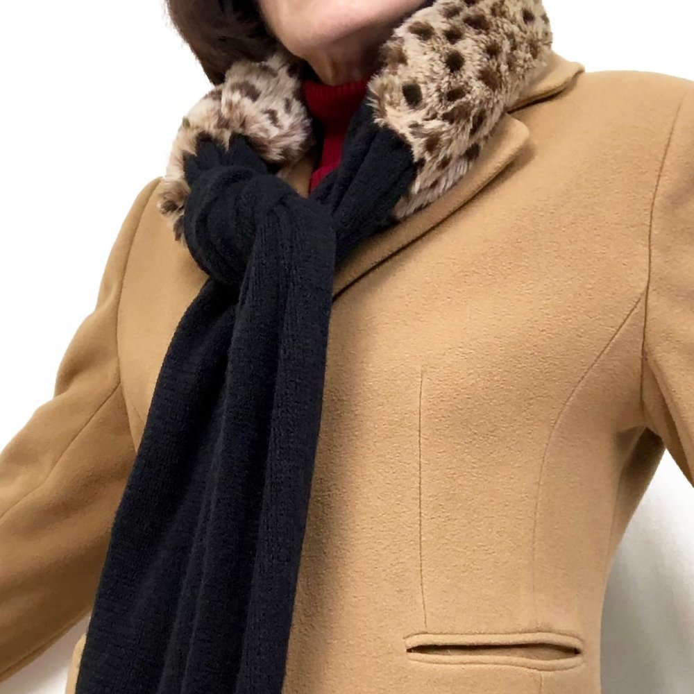 Faux Leopard Fur Collar/Hat with Scarf